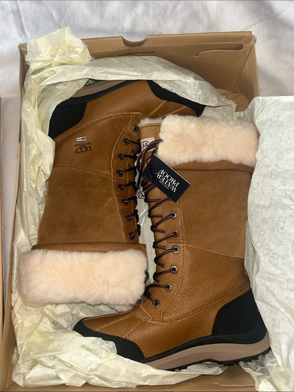 UGG Women’s Waterproof Lace-Up Shearling Winter Boots - Chestnut